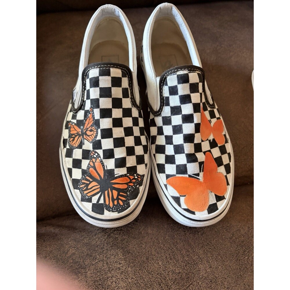 Vans Checkered Hand painted Butterfly Monarch Sneakers Women Slip On Shoe 9.5m - Picture 15 of 15